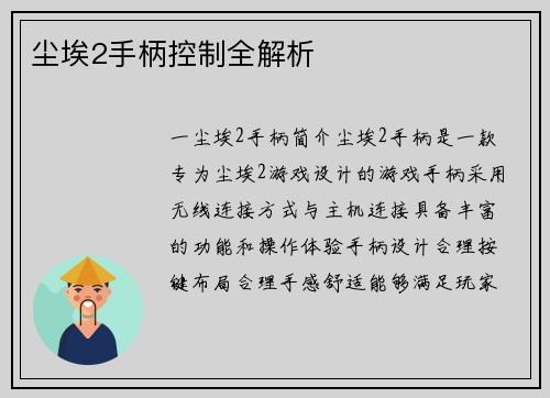 尘埃2手柄控制全解析
